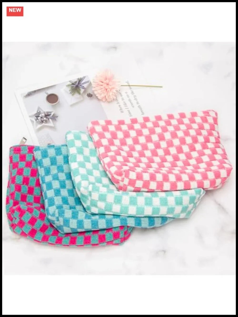 Compact Cosmetic Pouch, Soft Knit Polyester Makeup Bag, Travel Toiletry